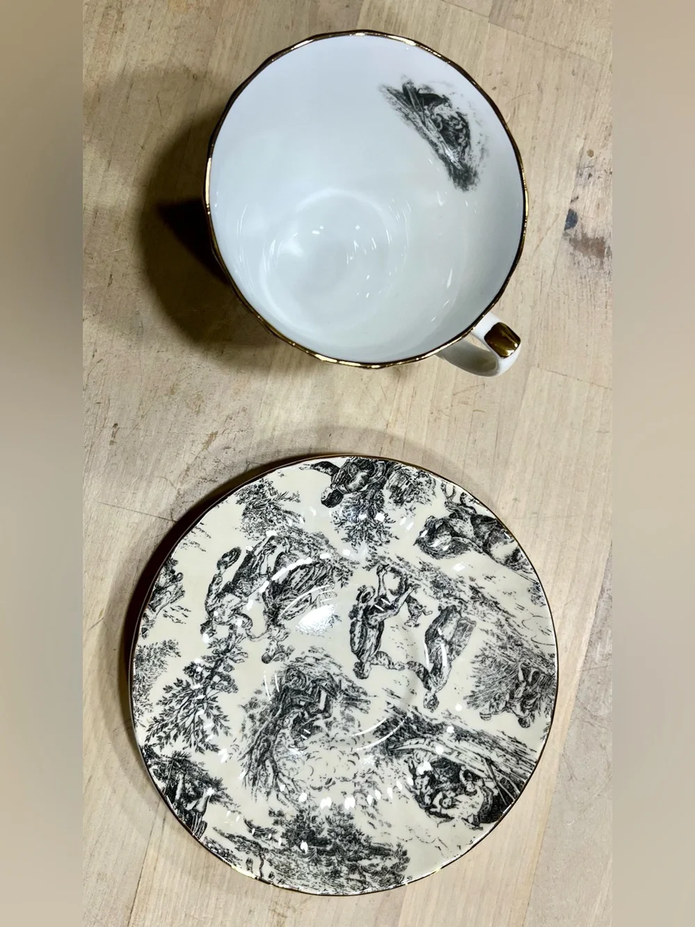 Vintage Bone China Teacup and Saucer - Toile
